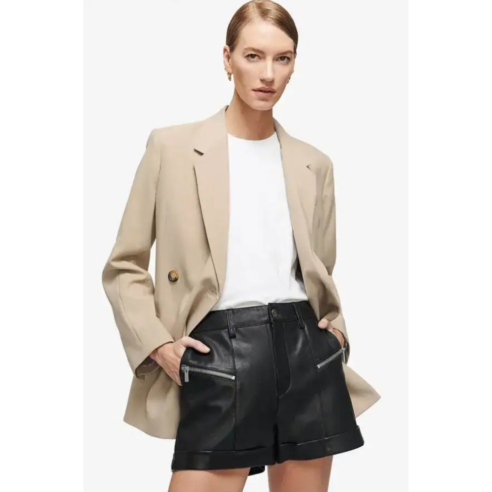 Anine Bing Lia Biker Shorts High Waisted Zip Pockets Leather Black Size 34